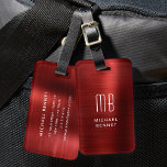 Elegant Monogram Red Brushed Metal Luggage Tag at Zazzle