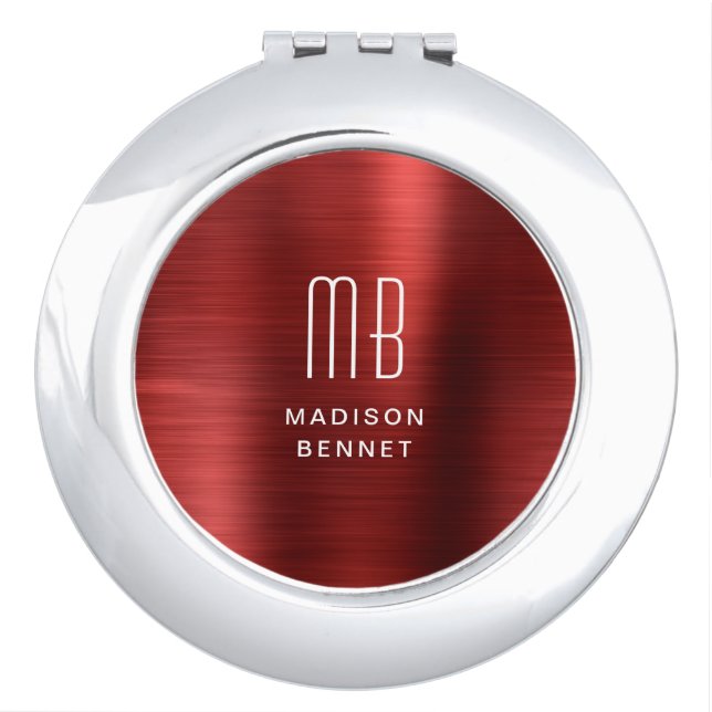 Elegant Monogram Red Compact Mirror (Front)