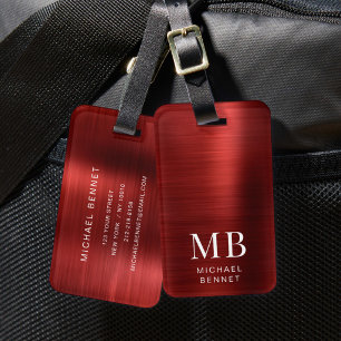 Elegant Monogram Red Luggage Tag