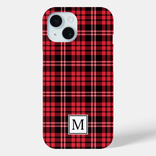 Elegant Monogram Red Plaid Case-Mate iPhone Case (Back)