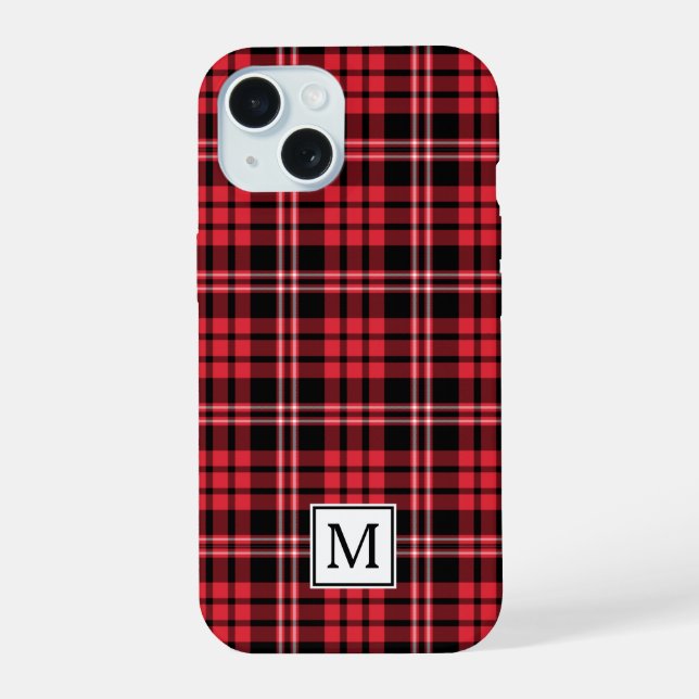 Elegant Monogram Red Plaid Iphone Case (Back)
