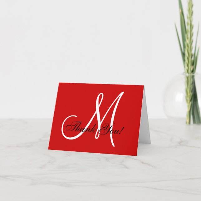 Elegant Monogram Red Thank You Card (Front)