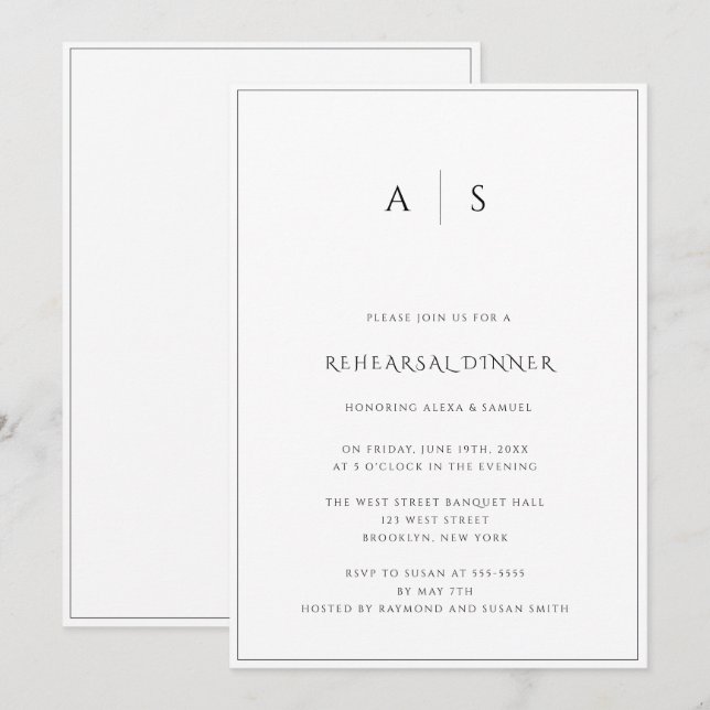 Elegant Monogram Rehearsal Dinner Invitation (Front/Back)