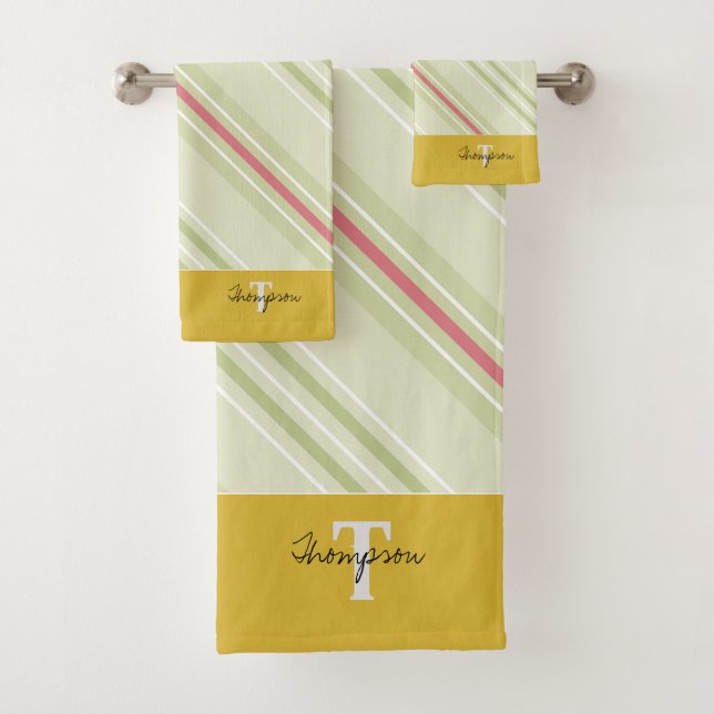 Elegant monogram retro pattern l Stripes Yellow Bath Towel Set (Insitu)