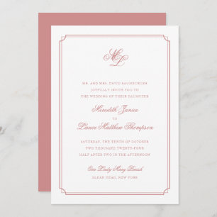 Elegant Monogram Rose Blush Script Wedding Invitation