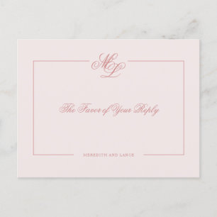 Elegant Monogram Rose Blush Script Wedding Reply Invitation Postcard