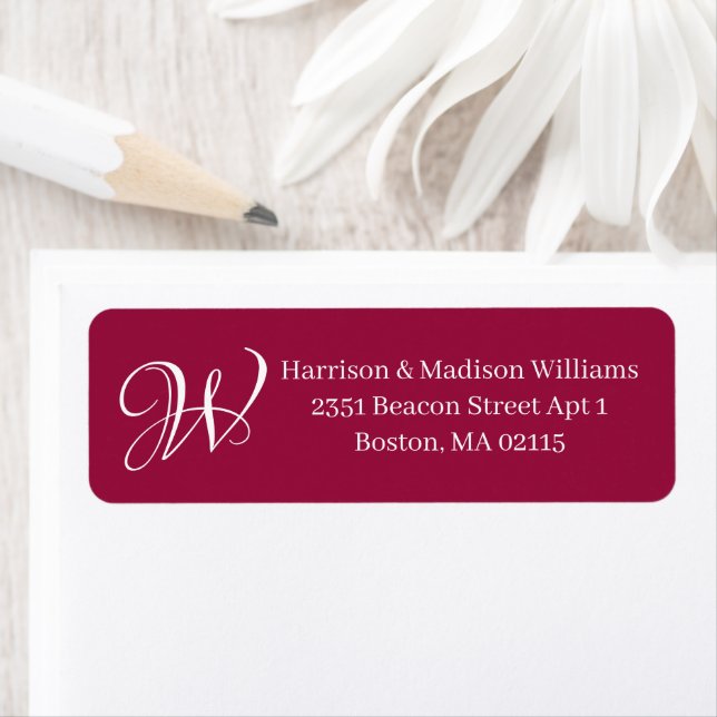 Elegant Monogram rose bud cherry return address Label (Insitu)