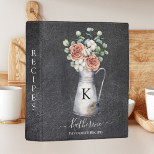 Elegant Monogram Rose Cotton Eucalyptus Jug Recipe Mini Binder