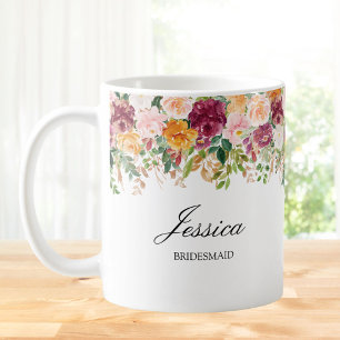 Elegant Monogram Rose Garden Floral Bridesmaid Coffee Mug