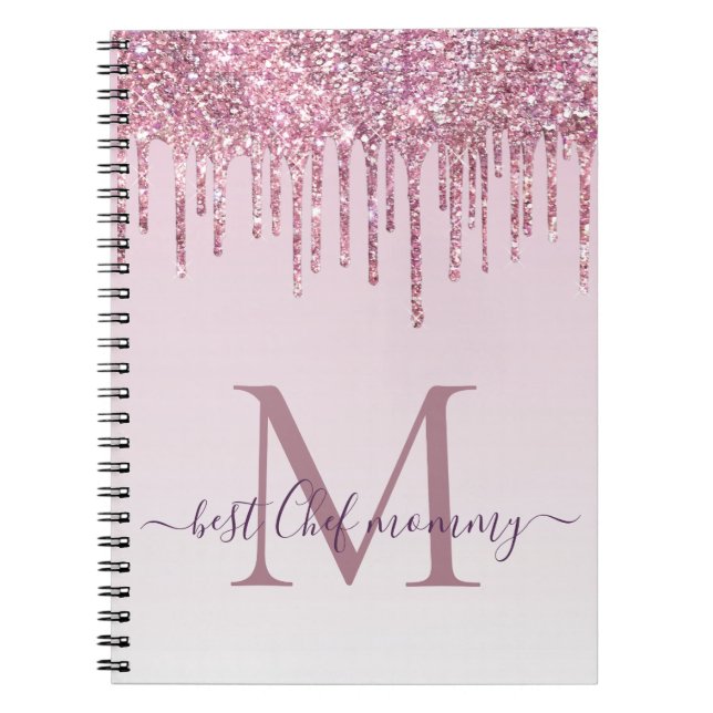 Elegant Monogram Rose Glitter Drips For Mom Notebook (Front)