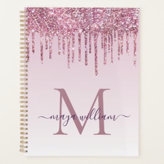 Elegant Monogram Rose Glitter Drips Planner