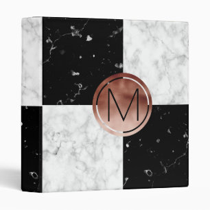 Elegant monogram rose gold black white marble binder