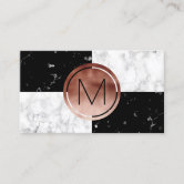 Chessboard Black Light Gray with Monogram Modern Business Card