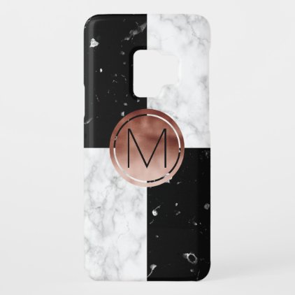 Elegant monogram rose gold black white marble Case-Mate samsung galaxy s9 case