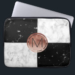 Elegant monogram rose gold black white marble laptop sleeve<br><div class="desc">Stylish combination of faux rose gold,  white and black marble.</div>