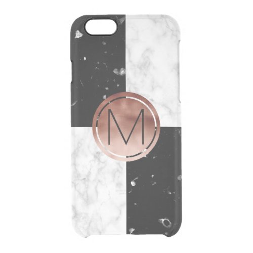 Elegant monogram rose gold black white marble clear iPhone 66S case