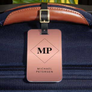 Elegant monogram rose gold brushed metallic luggage tag