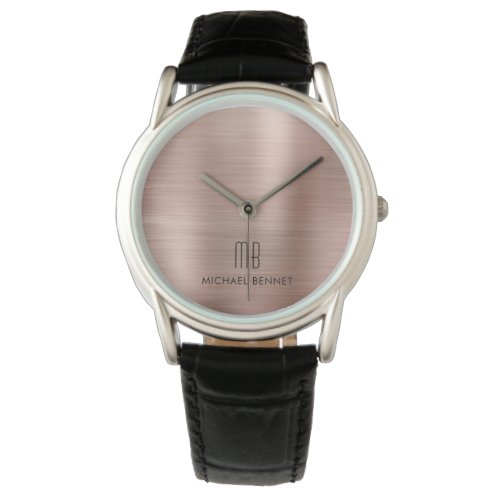 Elegant Monogram Rose Gold Brushed Metallic Watch