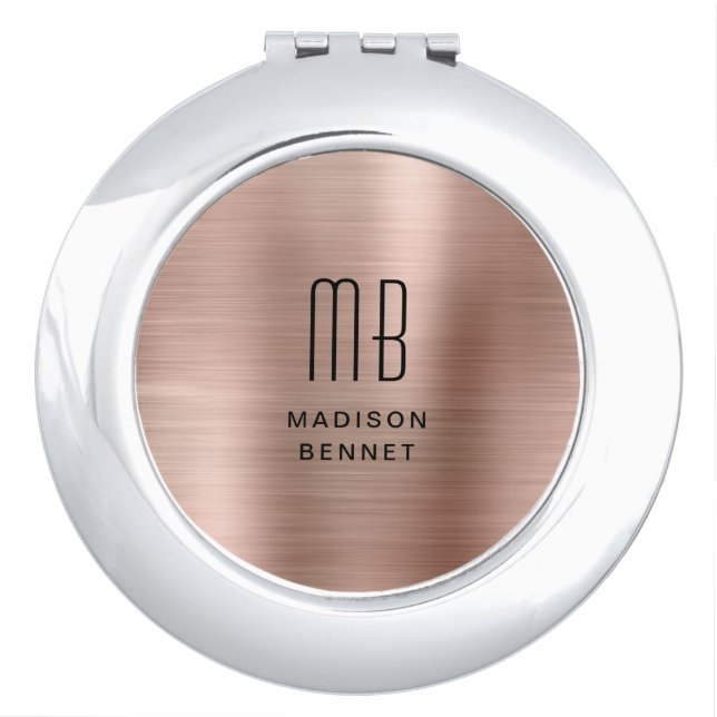 Elegant Monogram Rose Gold  Compact Mirror (Front)