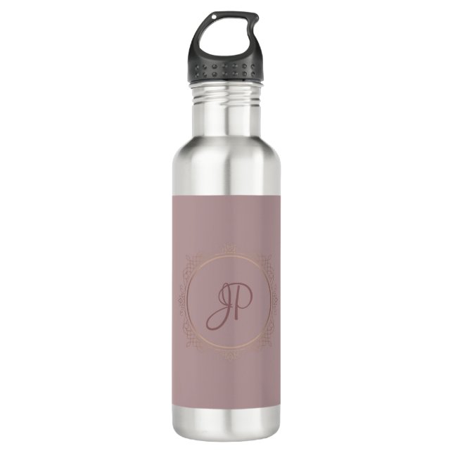 Elegant Monogram Rose Gold Custom Template Stainless Steel Water Bottle (Front)