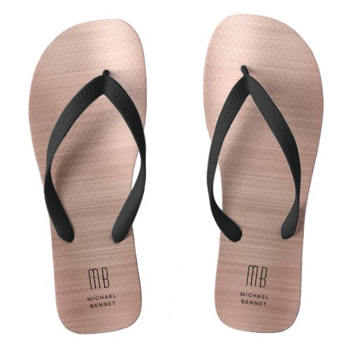 Elegant Monogram Rose Gold Flip Flops