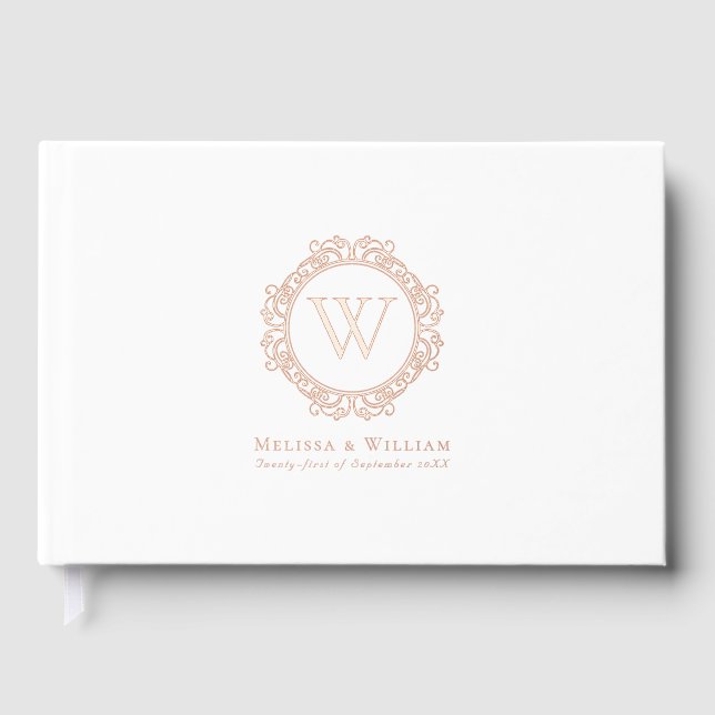 Elegant Monogram Rose Gold Foil White Wedding  Foil Guest Book (Front)