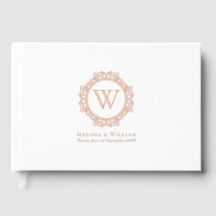 Elegant Monogram Rose Gold Foil White Wedding Foil Guest Book