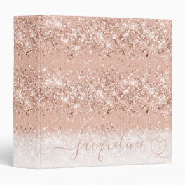 Elegant Monogram Rose Gold Pink Glitter Binder