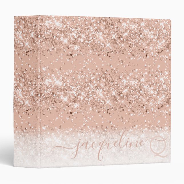 Elegant Monogram Rose Gold Pink Glitter Binder  (Front/Spine)
