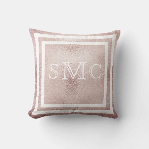 Elegant MONOGRAM  Rose Gold Pink Throw Pillow