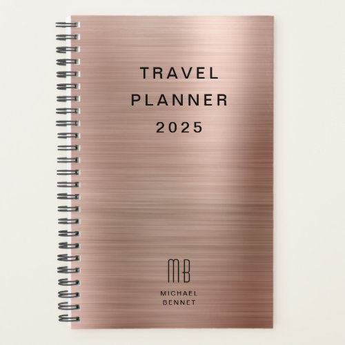 Elegant Monogram Rose Gold Travel Planner