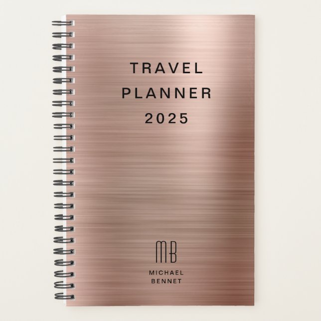 Elegant Monogram Rose Gold Travel Planner (Front)