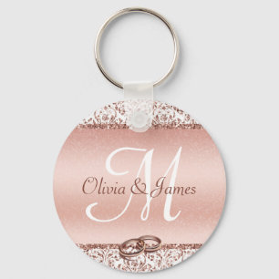 Elegant Monogram Rose Gold Wedding Favor Keychain