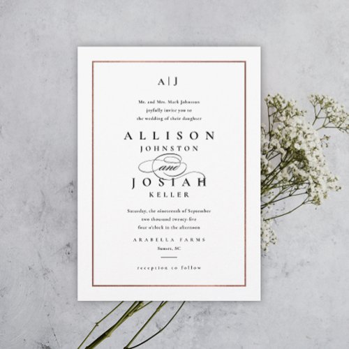 Elegant Monogram Rose Gold Wedding Invitation