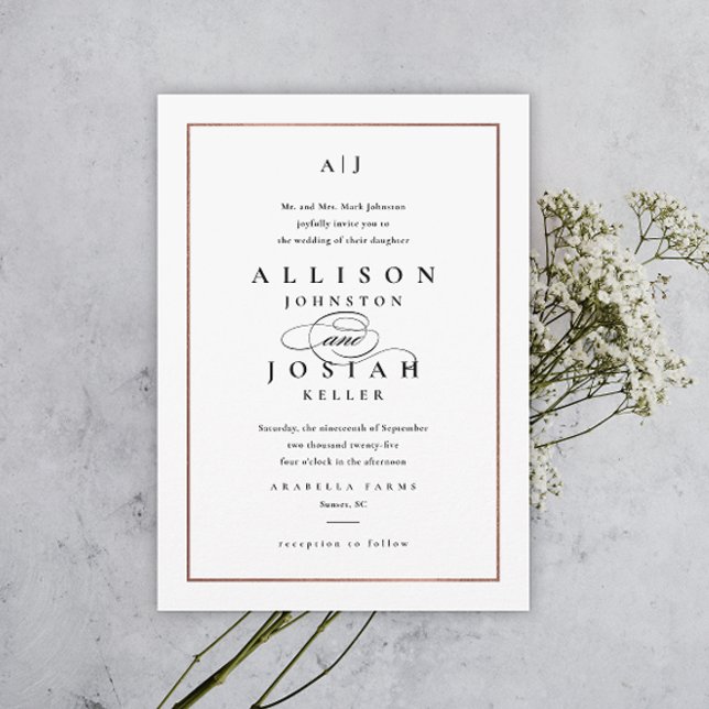Elegant Monogram Rose Gold Wedding Invitation (Creator Uploaded)