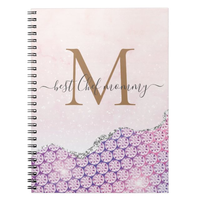 Elegant Monogram Rose pink Glitter For Mom Notebook (Front)