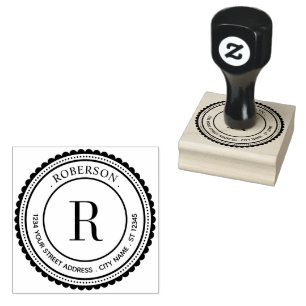 Elegant Monogram Round Initial Name Return Address Rubber Stamp