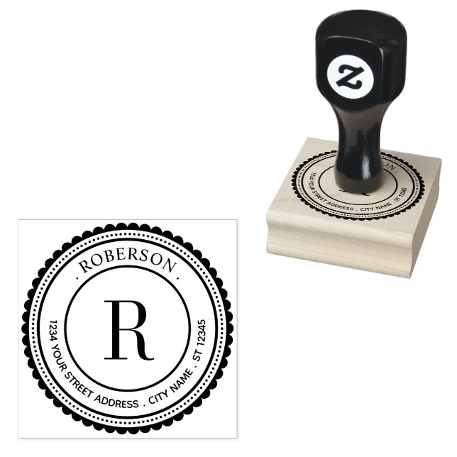 Elegant Monogram Round Initial Name Return Address Rubber Stamp (Stamped)