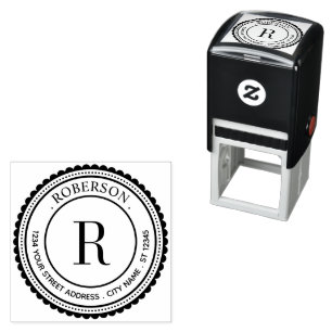 Elegant Monogram Round Initial Name Return Address Self-inking Stamp