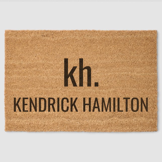 Elegant Monogram Rustic Coir Fiber Doormat (Front)