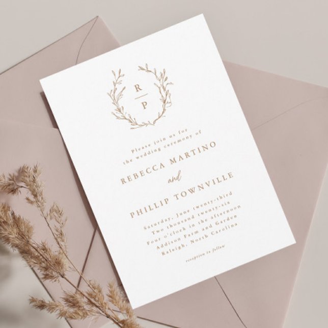 Elegant Monogram Rustic Formal Wedding Invitation (Creator Uploaded)