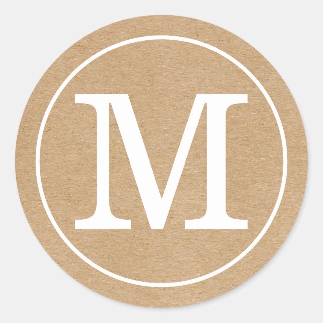 Elegant Monogram Rustic Kraft Classic Round Sticker (Front)