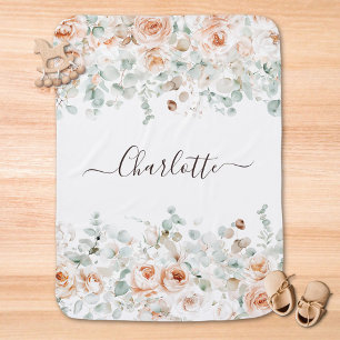 Elegant Monogram Rustic Rose Floral Greenery Baby Blanket