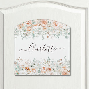 Elegant Monogram Rustic Rose Floral Greenery Door Sign