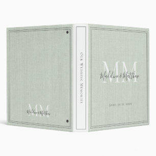 Elegant Monogram Rustic Sage Green Wedding Album 3 Ring Binder
