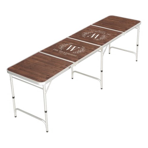 Elegant Monogram Rustic Wood Beer Pong Table