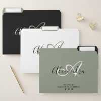 Elegant Monogram Sage Green Chic Black Script Name