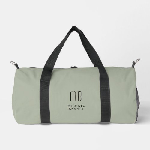 Elegant Monogram Sage Green Duffle Bag