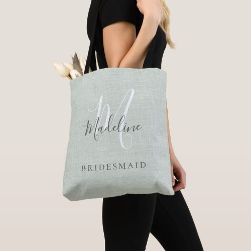 Elegant Monogram Sage Green Girly Bridesmaid Gift  Tote Bag