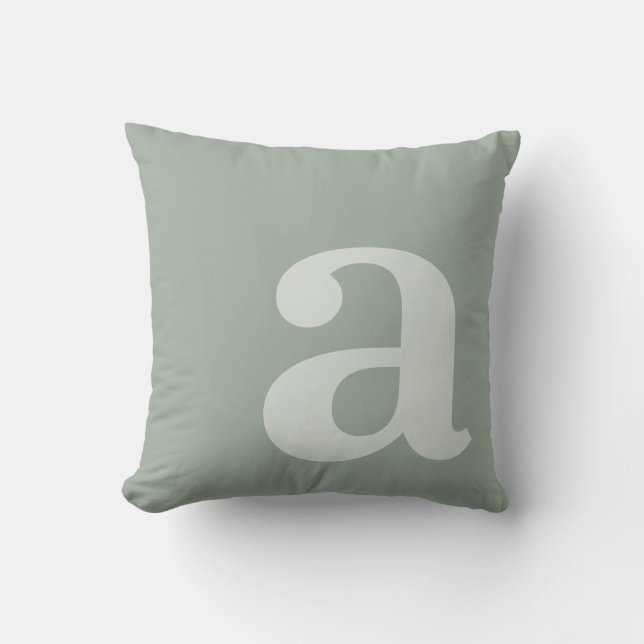Elegant Monogram Sage Green Letter Initial Throw Pillow (Front)